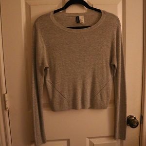 Grey Long Sleeve Knit Crop Sweater